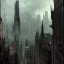 Placeholder: Skyline , Gotham city,Neogothic architecture, by Jeremy mann, point perspective,intricate detailed, strong lines, John atkinson Grimshaw,pipes, chimneys