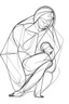 Placeholder: Abstract Picasso style drawing of a woman making pilates with a baby. No faces. Outline only