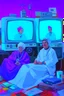 Placeholder: two paintings with two people with tv, in the style of reimagined religious art, quirky sense of humor, 8k, hieratic visionary, photojournalism, distinctive characters, cryptopunk