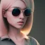 Placeholder: isometric clean art of super cute nerd girl wearing shades, full wet lips, soft lighting, overcast shadows, soft pastel gradients, high definition, 3d icon clay render, blender 3d, studio lighting, god rays, octane render, unreal engine 5