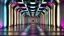 Placeholder: a 3D recursive stage structure made of metallic colors, pretty artistic background, dynamic lights