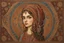 Placeholder: An intricate mosaic Iranian carpet from the Byzantine era in the center of the painting Beautiful gypsy girl.