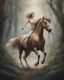 Placeholder: A centaur majestically galloping through the dense forest in the style of Camilla d'errica, fantastical landscape, soft strokes , mythology portrait, classic painting