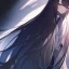 Placeholder: Clear focus,High resolution, Black long fluffy hair, long bangs, and purple eyes, Depressed girl, wearing a black short skirt with a white line near the bottom,wearing a white oversized jacket, Small Close up