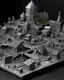 Placeholder: A gray mechanical village made out of steel designed in native American petroglyphs painted by MC Escher