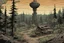 Placeholder: day, radio tower, background, comic book, forest, post-apocalypse