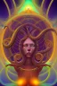 Placeholder: Spiritual being with Tentacles over human Head creating reality around, wrapping Spiral around Human, Psychedelic