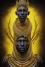 Placeholder: black male African Egyptian alien, cracks in the voodoo head, wicked, diamond eyes, crown, blood, 8k, finely detailed, photo realistic, tiger robe turquoise skull head gold dragon space alien rain skeleton gold teeth silver crown silver space suit spaceships