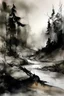 Placeholder: The point of no return; ink wash with pale pastel accents