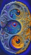 Placeholder: yin-Yang symbol, hyper detailed, photorealistic, hyper detailed, hyper defined, orange, azul, purple, yellow, DMT art