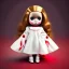 Placeholder: A girl's doll wearing a white dress with red blood bleeding from the back