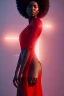 Placeholder: A portrait of a beautiful youthful black woman wearing a black skintight dress with a red scarf, wizard, magical, ethereal, Warm bright lighting. Concept art by wlop. Ultra quality 8k.