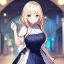 Placeholder: Clear focus,High resolution, Light Blonde hair, and blue eyes, kawaii style, wearing a dress, Blushing