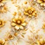 Placeholder: Hyper Realistic Yellow & Beige Multicolored-Floral-Patterns With Glowing Golden Embers On Off-White Grungy Background.