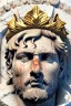 Placeholder: Ultra Realistic image, Roman sculpture, white marble material, Lionel Messi, gold Laurel leaves wreath, renaissance ornaments, one gold star in heart, sun ornament, sun rays background, chisel style, waist up portrait, emperor style, epic, celestial, cinematic lighting, God light, god rays, 4k resolution, smooth details, ornate details, soft lighting, unreal engine 5, art station, substance 3d.