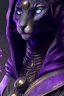 Placeholder: photorealistic female tabaxi black jaguar sorcerer, green eyes, hyperdetailed painting, black clothes trimmed in purple and silver, 4k resolution concept art, Artgerm, WLOP, Alphonse Mucha, 3d render, octane render, intricately detailed, cinematic, Isometric, Centered hipereallistic cover photo awesome, dark, gritty, realistic mucha, klimt, cinematic, background is nighttime forest scene with mist