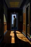 Placeholder: a painting of a person standing in a hallway, an ultrafine detailed painting by Rockwell Kent, featured on deviantart, metaphysical painting, wiccan, chiaroscuro, oil on canvas