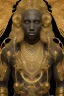 Placeholder: black male African Egyptian alien, cracks in the voodoo head, wicked, diamond eyes, crown, blood, 8k, finely detailed, photo realistic, tiger robe turquoise skull head gold dragon space alien rain skeleton gold teeth silver crown silver space suit spaceships