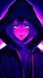 Placeholder: vintage 90's anime style, black hood, trench coat, purple glowing eyes, enigmatic