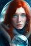 Placeholder: a beautiful girl with red hair ready for winter and a man with short brown messy hair and piercing blue eyes stucka crystal clear globe