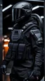 Placeholder: teenager male dressed with futuristic black tactical gear