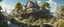 Placeholder: a beautiful surreal sunny countryside market scene with distant hills, many conjoining intricate characterful dwellings & clock-house (designed by Esher & Dali), many paths & walkways & stairways, waterfalls & a waterwheel : ultra high detail, photorealistic, epic cinematic, 8K, Large depth of field