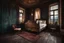 Placeholder: strange evening in vintage bedroom, deep dark colors, old wood floor, old antique bed, translucent walls, sharp contours, old balkony, ceiling the galaxy with stars, nightly lights, etheral, mystic, stunning, cinematic