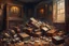 Placeholder: a pile of ancient relics in an old room, Oil Painting Style