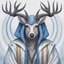 Placeholder: Portrait of a deer sith with four horns, wearing blue and white robes and a hood