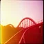 Placeholder: kodachrome of a roller coaster, evening light, relaxing, vintage, pink and yellow