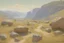 Placeholder: sunny day, rocks, mountains, videogame influence of need for speed 3, emile claus and gustave wappers impressionism paintings