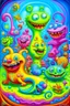 Placeholder: Lowbrow Pop Surrealism , A Whimsical high energy happy 1950’s Transparent Gelatin Animal Mascot Character parade, Oil Painting by Kenny Scharff