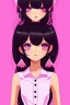 Placeholder: girl, cute, beautiful, black hair, long hair, straight hair, bangs, pink shirt, big eyes, brown eyes, close up portrait, anime