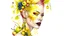 Placeholder: white background, Punk Woman 49 years old, hair made of Fruits, Grapes, tangerines, gold, gouache, watercolor, acrylic, paint drips, branches, fine drawing, golden makeup, bees, tattoo, alien, bright colors, fine drawing, double exposure , high detail, high resolution, 8K, 3D, bees,