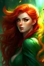 Placeholder: - Tara Boumdeay, a young woman with fiery red hair cascading down her back like a waterfall of flames - Her emerald green eyes gleam with determination, reflecting a mischievous spark - A smirk plays on her lips, hinting at her adventurous spirit and quick wit - She stands tall and confident, with a lean and athletic build, ready to take on any challenge - Tattoos of vibrant tomato vines snake across her arms, a testament to her obsession with gardening and her quirky sense of style - Dressed in