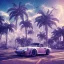 Placeholder: 1980's aesthetic vaporwave palm trees and spheres and Porsche with lightning