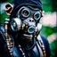 Placeholder: Cyborg, Ape, Primate, hominid, breathing device, respirator, solarpunk, Dystopian, Extreme depth of field, bokeh blur, Alberta, all-natural, in the style of candid, Fuji Film, Anamorphic lens