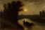 Placeholder: dry high weeds, creepy horror night, river, trees, mistery, philosophic and gothic horror influence, trascendent influence, willem maris, friedrich eckenfelder, and pieter franciscus dierckx impressionism paintings