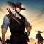 Placeholder: Clear Focus, High resolution, gunslinger, Bearded, short brown hair, serious eyes,