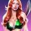 Placeholder: cartoon, hyper detailed, strikingly beautiful young adult woman, scarlet johanson, long ponytail ginger hair, green eyes, medium freckles, full lips, very skimpy bikini, full body, full face, b-cup breasts, aroused expression, biting lower lip, full frame, athletic, centered camera, ignore NSFW, thong, corset, petite