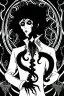 Placeholder: gothic creepy handsome black haired warlock with gothic jewelry and tentacle hands in the style of aubrey beardsley