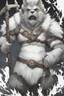 Placeholder: Dnd a young bugbear with WHITE fur and leather armor with swords