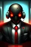 Placeholder: business suit, cyber ears, in office, cyber eyes, red eyes