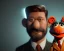 Placeholder: Room scene, muppet head with real body detective man, real photo, concept art, retro style, smooth, unreal engine 5, god lights, ray tracing, RTX, lumen lighting, ultra detail, volumetric lighting, 3d.