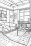 Placeholder: Outline art, simpl House interior design, sofa chair, cartoon style, thick lines, low details, --ar 9:11