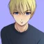 Placeholder: A handsome, white-skinned young man in his twenties with golden-blonde hair and pink eyes anime