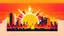 Placeholder: minimal design,shapes, synthwave, synthwave sun, synthwave city, simple,iconic:1.8), Explosion of color in city, comic style