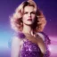 Placeholder: Eva Herzigova has purple effect. She has beautiful eyes, Her hair flies in the air. with yellow flowers for hair, closed eyes, rtx, reflection, 8k, glow, winning photography, caustics