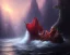 Placeholder: Charon the ferryman in his boat on the river Styx, red black purple colours, 8k, high definition, fantasy art, winding river, sharp jagged rocks, high contrast colours, sharp detail,