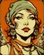 Placeholder: "alphonse mucha style graphic showing tina turna wearing a bandana across her face, dressed like a gangsta girl, with tattoos"